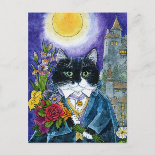 Cute Cat Dracula Vampire Nosferatu Halloween Briefkaart (Voorkant)