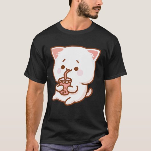 Cute Cat Driking Tea with bubbles T-shirt (Voorkant)