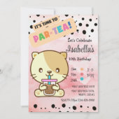 Cute Cat Drink Boba Tea Birthday Uitnodiging (Voorkant)