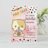 Cute Cat Drink Boba Tea Birthday Uitnodiging (Staand voorkant)