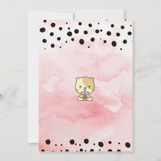 Cute Cat Drink Boba Tea Birthday Uitnodiging (Achterkant)