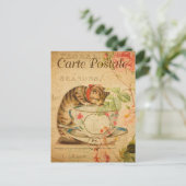  Cute Cat Drink de Tea Cup en de Saucer Briefkaart (Staand voorkant)