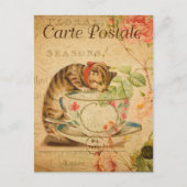  Cute Cat Drink de Tea Cup en de Saucer Briefkaart (Voorkant)