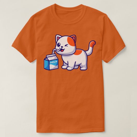 Cute Cat Drink Milk Cartoon T-shirt (Design voorkant)