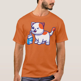 Cute Cat Drink Milk Cartoon T-shirt