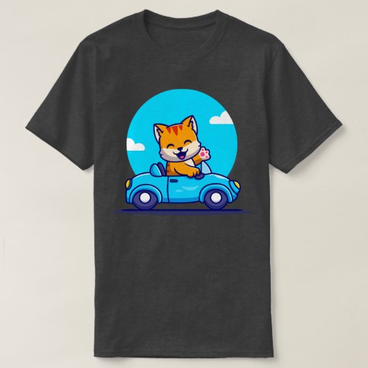 Cute Cat Driving Cartoon T-shirt (Design voorkant)