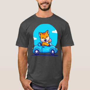Cute Cat Driving Cartoon T-shirt