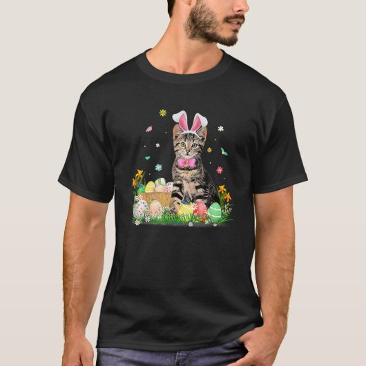 Cute Cat Easter Day Bunny Eggs Costume Gift Mannen T-shirt (Voorkant)
