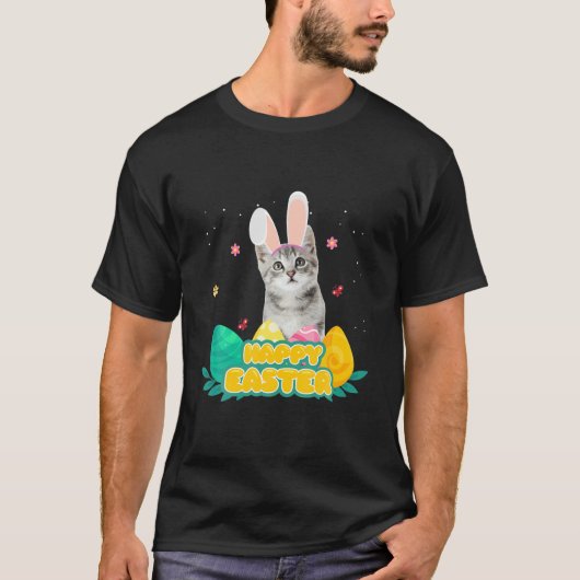 Cute Cat Easter Day Bunny Eggs Costume Gift Mannen T-shirt (Voorkant)