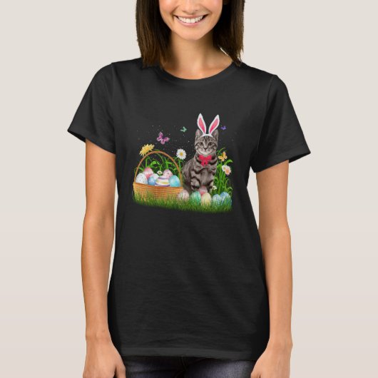 Cute Cat Easter Day Bunny Eggs Costume  Mens Women T-shirt (Voorkant)