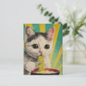 Cute Cat Eating a Bowl of Noodles Briefkaart (Staand voorkant)