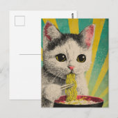 Cute Cat Eating a Bowl of Noodles Briefkaart (Voorkant / Achterkant)