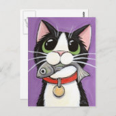 Cute Cat Eating a Fish Briefkaart (Voorkant / Achterkant)