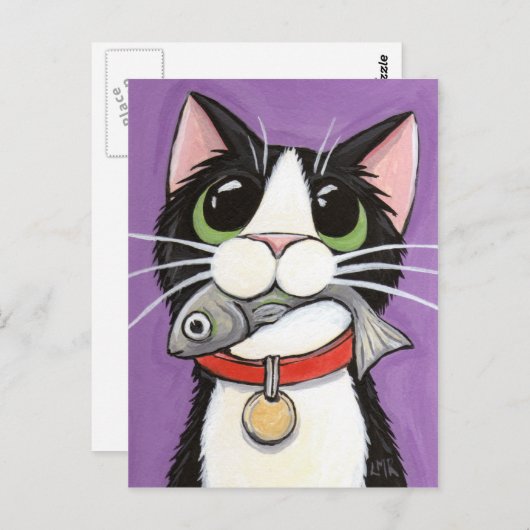 Cute Cat Eating a Fish Briefkaart (Voorkant / Achterkant)