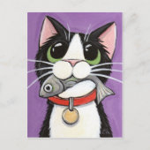 Cute Cat Eating a Fish Briefkaart (Voorkant)