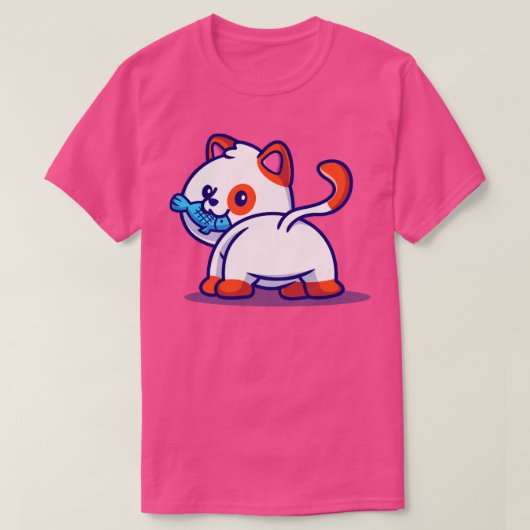 Cute Cat Eating Fish Cartoon1 T-shirt (Design voorkant)