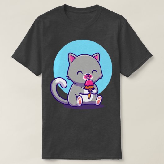 Cute Cat Eating Ice Cream T-shirt (Design voorkant)