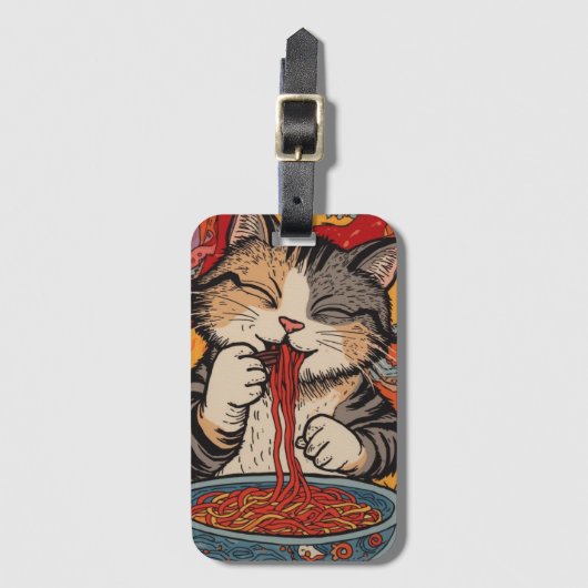 Cute Cat Eating Noodles Bagagelabel (Voorkant (verticaal))