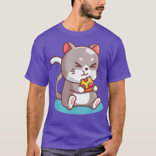 Cute Cat Eating Pizza Funny Foodie T-shirt Kinder