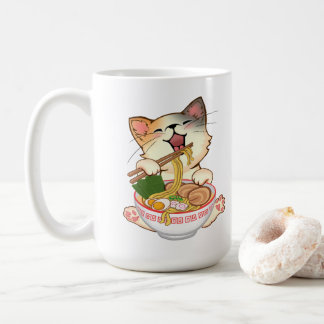 Cute Cat Eating Ramen Funny cartoon Anime kitty Koffiemok