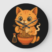 Cute Cat Eating Ramen Grote Klok (Voorkant)