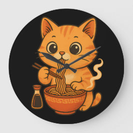 Cute Cat Eating Ramen Grote Klok
