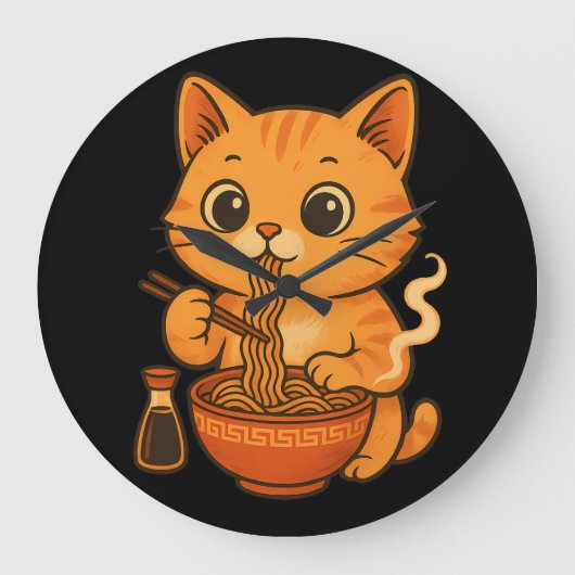 Cute Cat Eating Ramen Grote Klok (Voorkant)