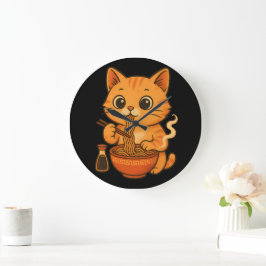 Cute Cat Eating Ramen Grote Klok