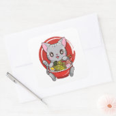Cute Cat Eating Ramen Japanse voedselkat Lover Vierkante Sticker (Envelop)