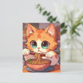 Cute Cat Eating Ramen Noodles Briefkaart (Staand voorkant)