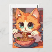 Cute Cat Eating Ramen Noodles Briefkaart (Voorkant / Achterkant)