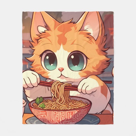 Cute Cat Eating Ramen Noodles Fleece Deken (Voorkant)
