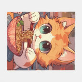 Cute Cat Eating Ramen Noodles Fleece Deken (Voorkant (Horizontaal))