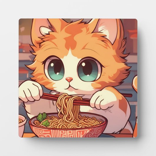 Cute Cat Eating Ramen Noodles Fotoplaat (Voorkant)