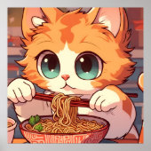 Cute Cat Eating Ramen Noodles Poster (Voorkant)