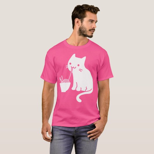 Cute Cat Eating Ramen T-shirt (Voorkant volledig)