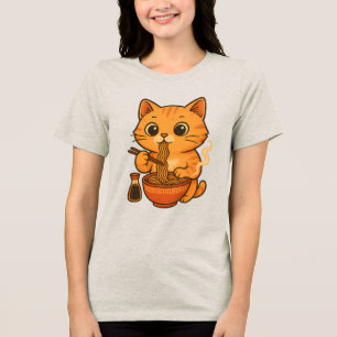 Cute Cat Eating Ramen Tri-Blend Shirt