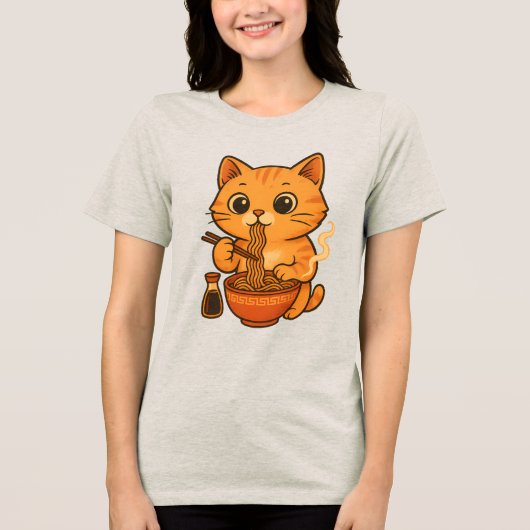 Cute Cat Eating Ramen Tri-Blend Shirt (Voorkant)