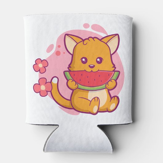 Cute Cat Eating Watermelon | Kawaii Blikjeskoeler (Achterkant)