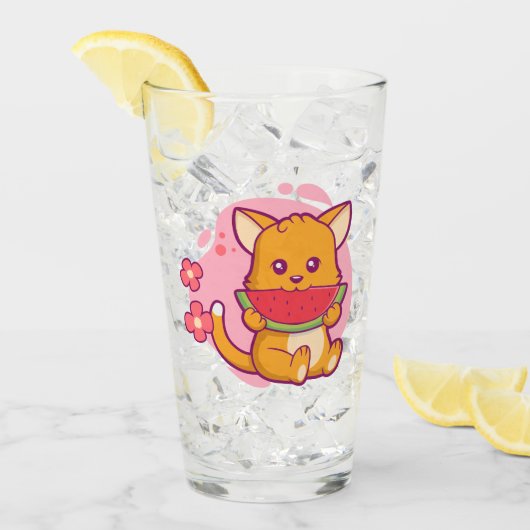 Cute Cat Eating Watermelon | Kawaii Glas (Voorkant ijs)