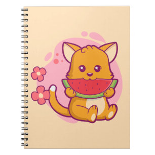 Cute Cat Eating Watermelon Kawaii Notitieboek