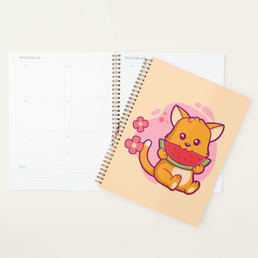 Cute Cat Eating Watermelon | Kawaii Planner (Display)