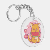 Cute Cat Eating Watermelon | Kawaii Sleutelhanger (Voorkant Links)