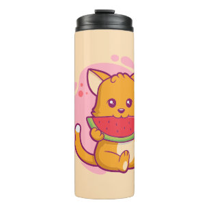 Cute Cat Eating Watermelon Kawaii Thermosbeker
