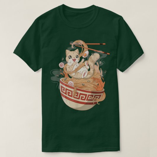 Cute Cat Eetende Ramen T-shirt (Design voorkant)