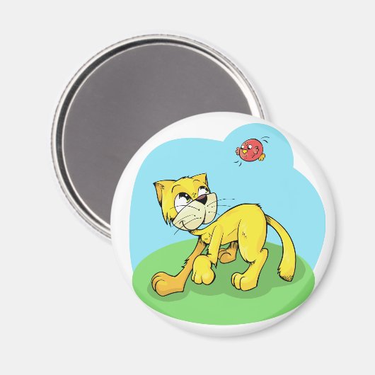 Cute Cat en Bird Magneet (Voorkant / Achterkant)