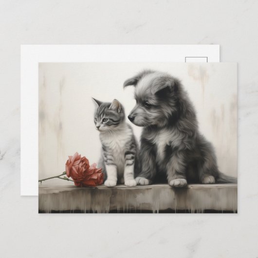 Cute Cat en Dog Briefkaart (Voorkant / Achterkant)