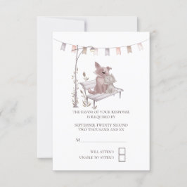 Cute Cat en Dog op Park Bench RSVP Weddenschap Kaartje
