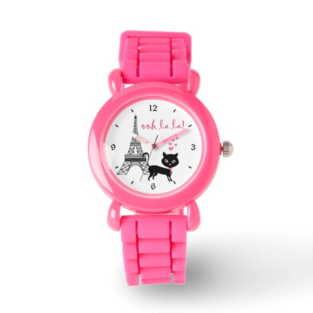 Cute Cat en Eiffel Tower Paris, Frankrijk Ooh La L Horloge (Voorkant)