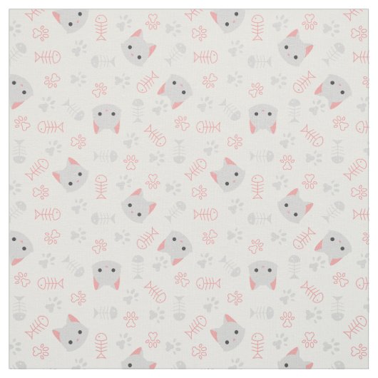 Cute Cat en Fish Botten Stof (Swatch)